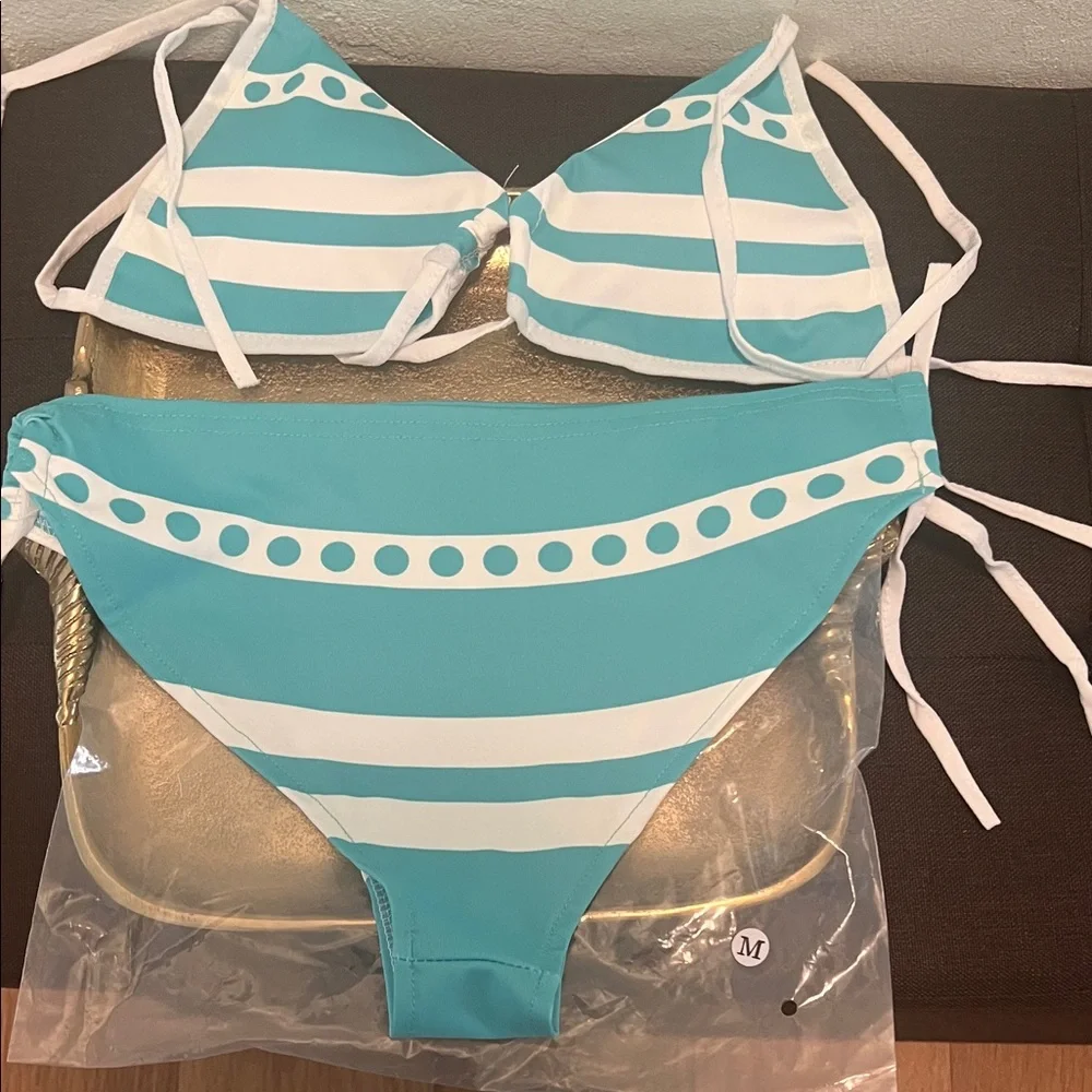 #1663**+ Teal & White Striped Bikini Set. Nami character One Piece Anime - Picture 3 of 11